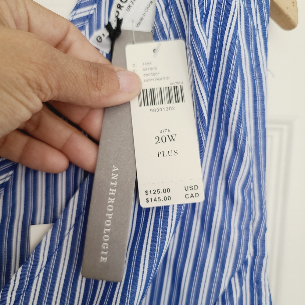 Anthropologie Blue & White Striped V-Neck Midi Sundress - Picture 9 of 10